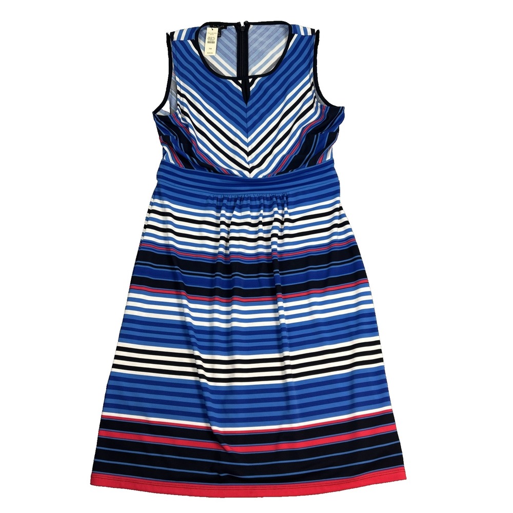 Talbots Dress Petite M‎ Blue Striped Sleeveless Stretch Summer Classic New